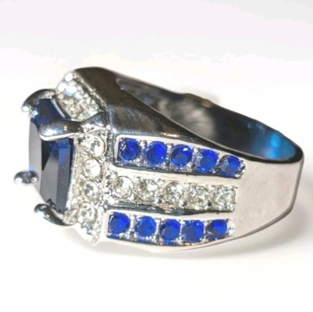 Sapphire Lab Created diamond Mens Ring Sz 9